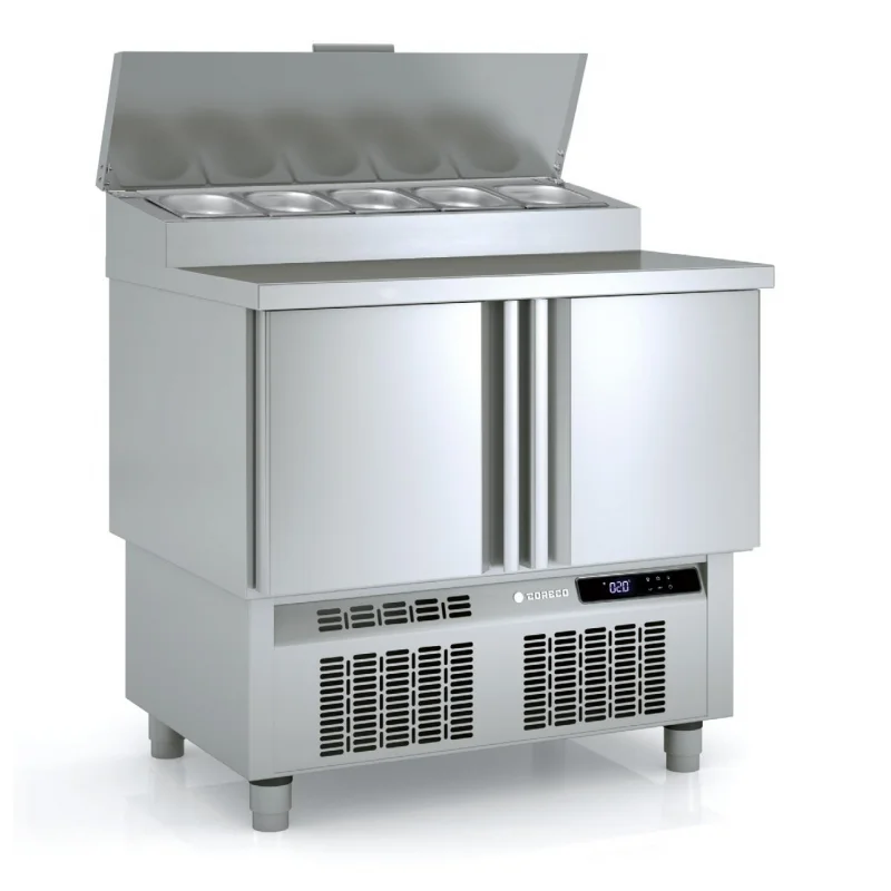 Expédition Rapide Saladette Réfrigérée Positive - 2 Portes - 169 L - 5 Bacs GN 1/4