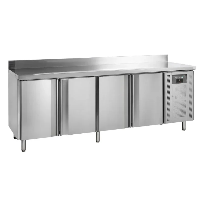 Satisfait Ou Remboursé Table Réfrigérée avec Dosseret en Inox - 4 Portes - GN 1/1