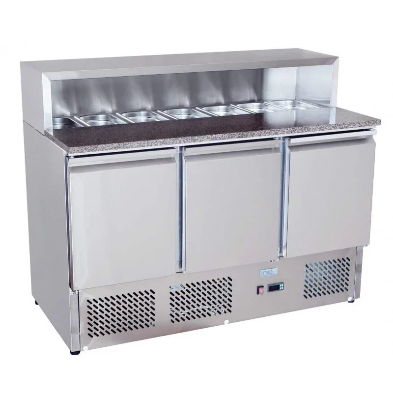 Meuble à Pizza - 3 Portes Toit Inox - 8 Bacs GN 1/6 Prix Réduit