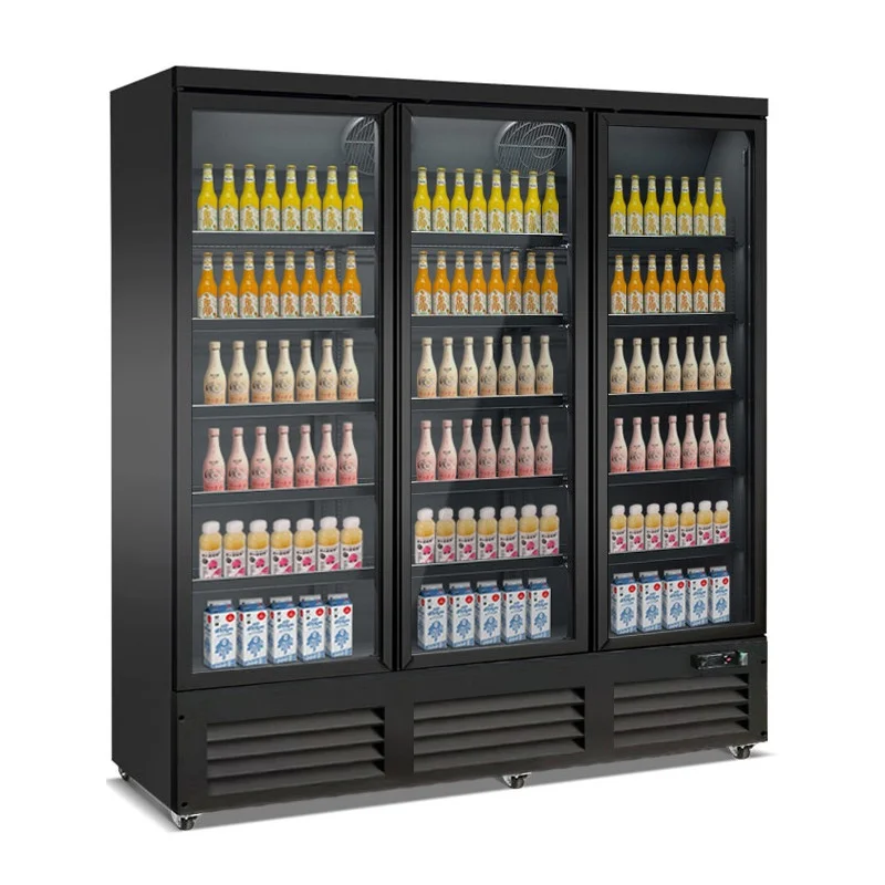Vitrine à Boissons Noire à 3 Portes Vitrées - 1600 L Solde