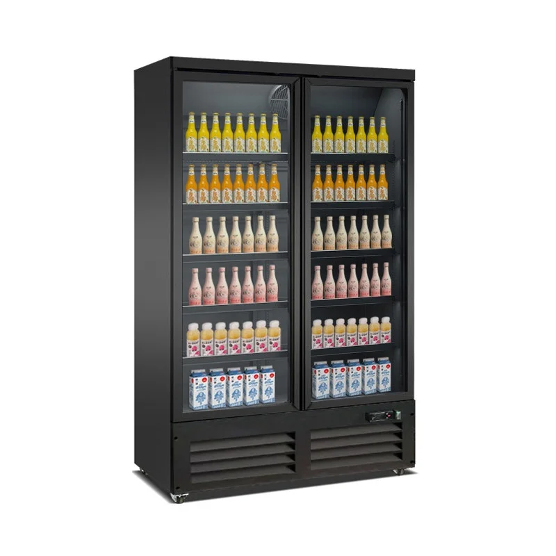 Meilleur Prix Vitrine à Boissons Noire à 2 Portes Vitrées - 1000 L