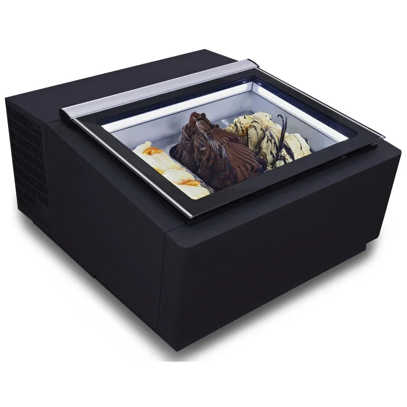 Prix Choc Vitrine à Glace à Poser Noire - Statique - 3 x 5 L - Côté Client