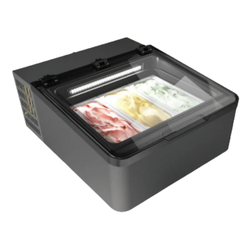 Nouvelle Collection Vitrine à Glace Mini Cream 3V LED - Gris - 3 x 5 L