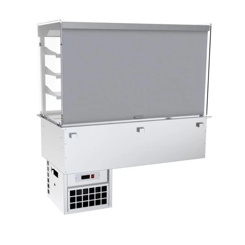 Réduction Vitrine Réfrigérée Centrale Droite avec Rideau et Cuve Réfrigérée Ventilée 3 GN 1/1 - L 1130 x P 730 mm