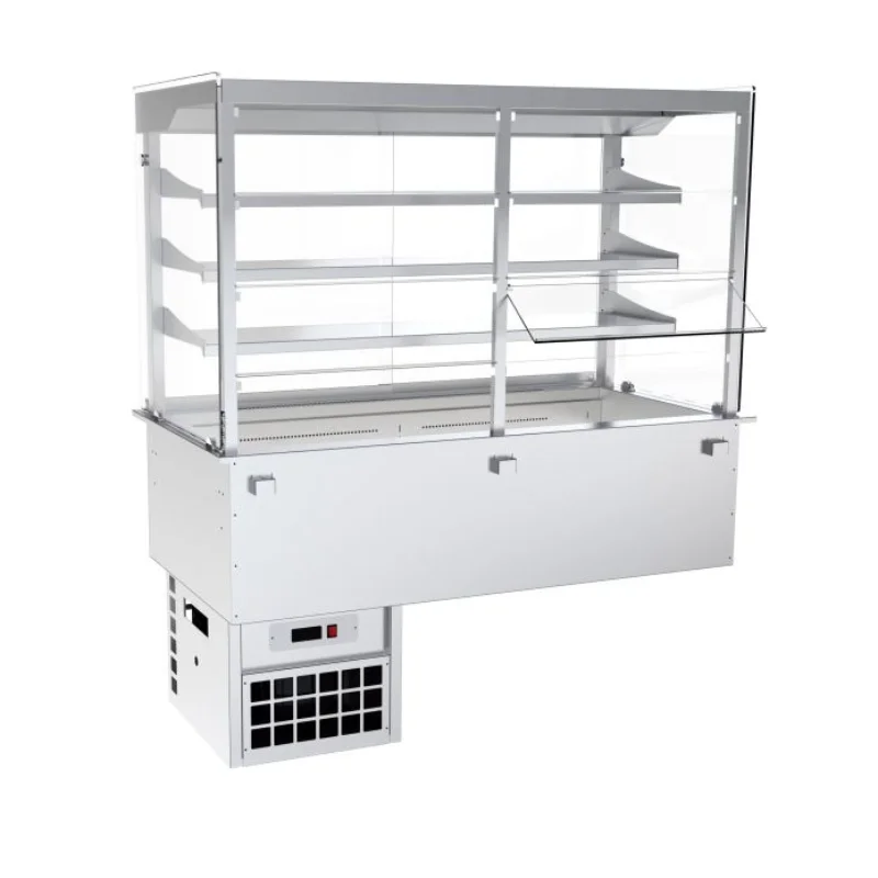 Livraison Express Vitrine Réfrigérée Centrale Droite avec Portes Battantes et Cuve Réfrigérée Ventilée 3 GN 1/1 - L 1130 x P 730 mm