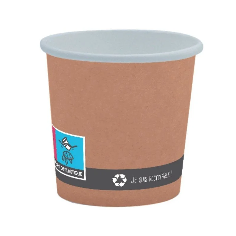 Top Vente Gobelet Recyclable Carton Couleur Kraft Intérieur Blanc - 10 cl - Lot de 50