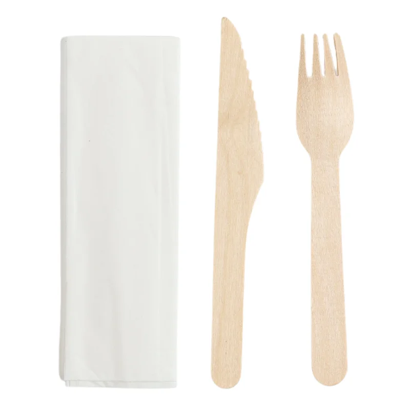 Set de Couverts en Bois 3 Pièces : Couteau, Fourchette , Serviette - Lot de 250 Vente Flash
