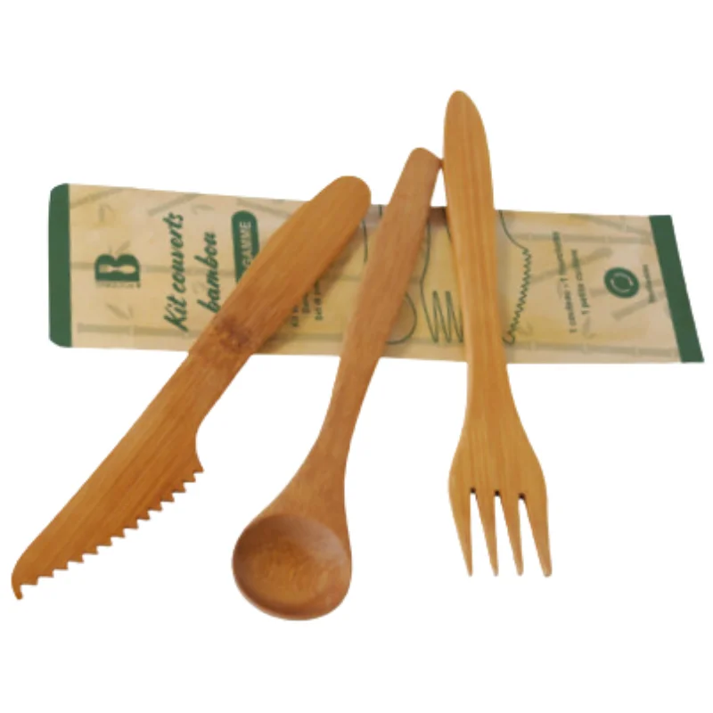 Couverts en Bambou Luxe - Kit 3 Pièces : Couteau, Fourchette, Cuillère - Lot de 100 Top Vente