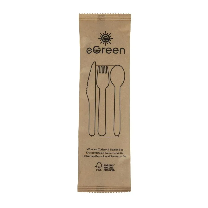 Bon Plan Ensembles de Couverts en Bois 4-en-1 Emballages Individuels - Lot de 250