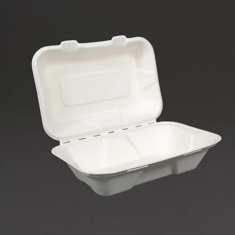Offre Exclusive Boîtes Repas en Bagasse avec Couvercle À Charnière - L 228mm - Lot de 200