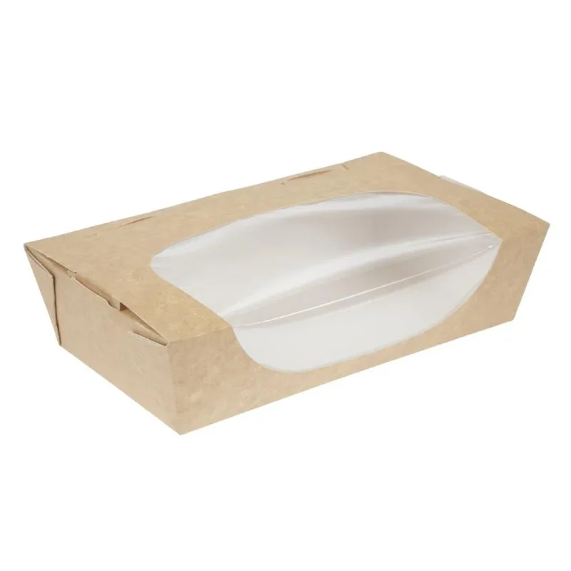 Barquettes À Salade Kraft Recyclables avec Fenêtre - 1000 ml - Lot de 200 Authentique
