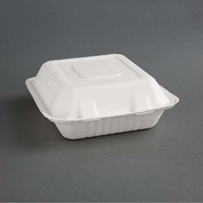 Boîtes 3 Compartiments avec Couvercle à Charnière Compostables Bagasse 201 mm - Lot de 200 Bon Marché