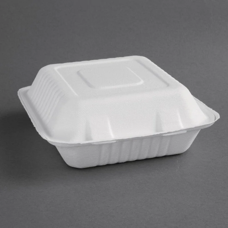 Prix Réduit Boîtes avec Couvercle à Charnière Compostables Bagasse 223 mm - Lot de 200