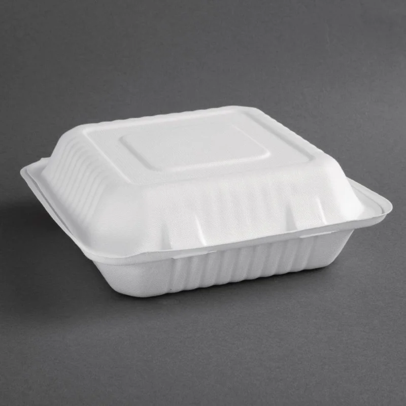 Petit Prix Boîtes avec Couvercle à Charnière Compostables Bagasse 236 mm - Lot de 200