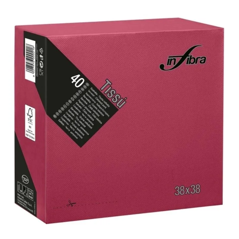 Offre Exclusive Serviette en Cellulose 2 Plis 38 x 38 - Bordeaux - Lot de 1440