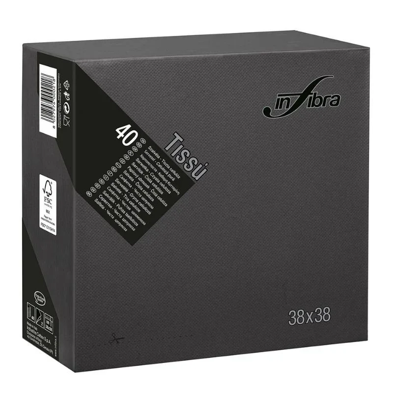 Expédié Aujourd’hui Serviette en Cellulose 2 Plis 38 x 38 - Noir - Lot de 1440