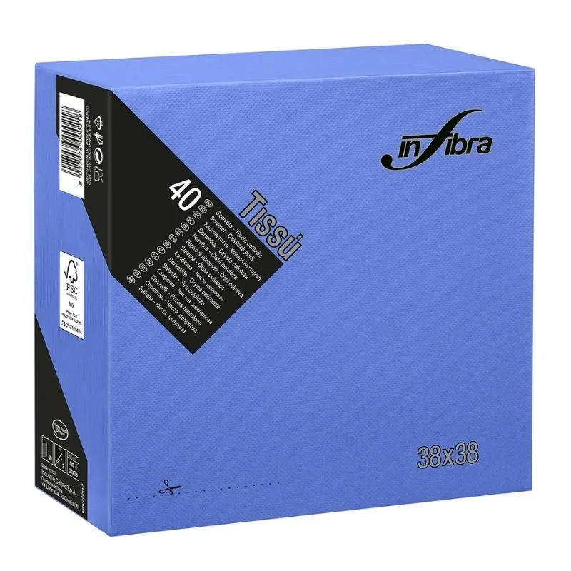 Retour Gratuit Serviette en Cellulose 2 Plis 38 x 38 - Bleu - Lot de 1440