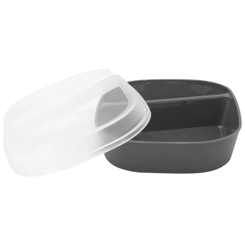 Haute Qualité Barquette Réutilisable Grise 2 Compartiments en PP - 990 ml - Lot de 24