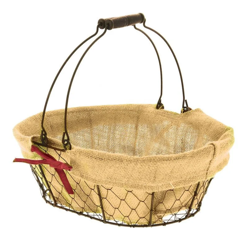 Panier Ovale Métal et Tissu Marron 360 x 260 mm Top Vente
