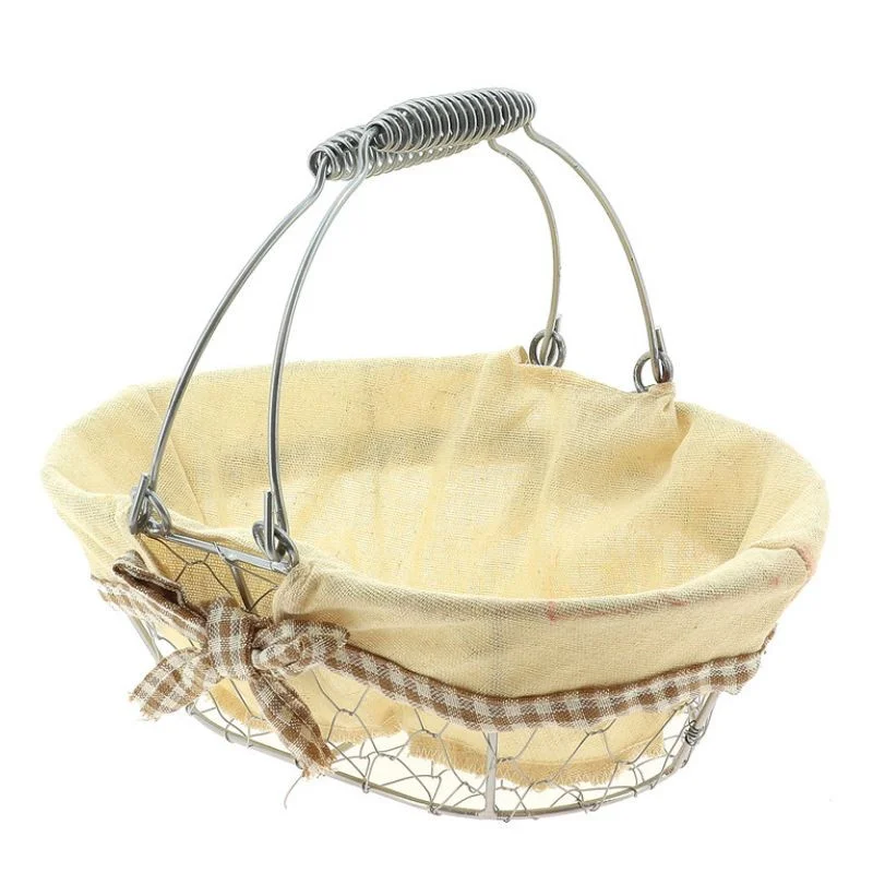 Panier Ovale Métal et Tissu Beige 280 x 200 mm Quantité Limitée