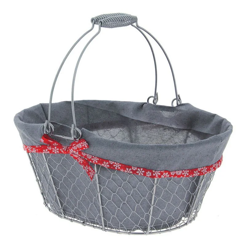 Panier Ovale Métal et Tissu Gris 360 x 260 mm Bon Marché