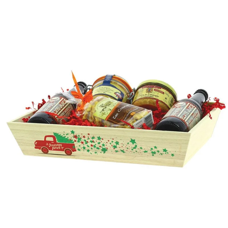 Corbeille Rectangle en Bois avec Décor Festive- 350 x 250 mm Commande En Gros