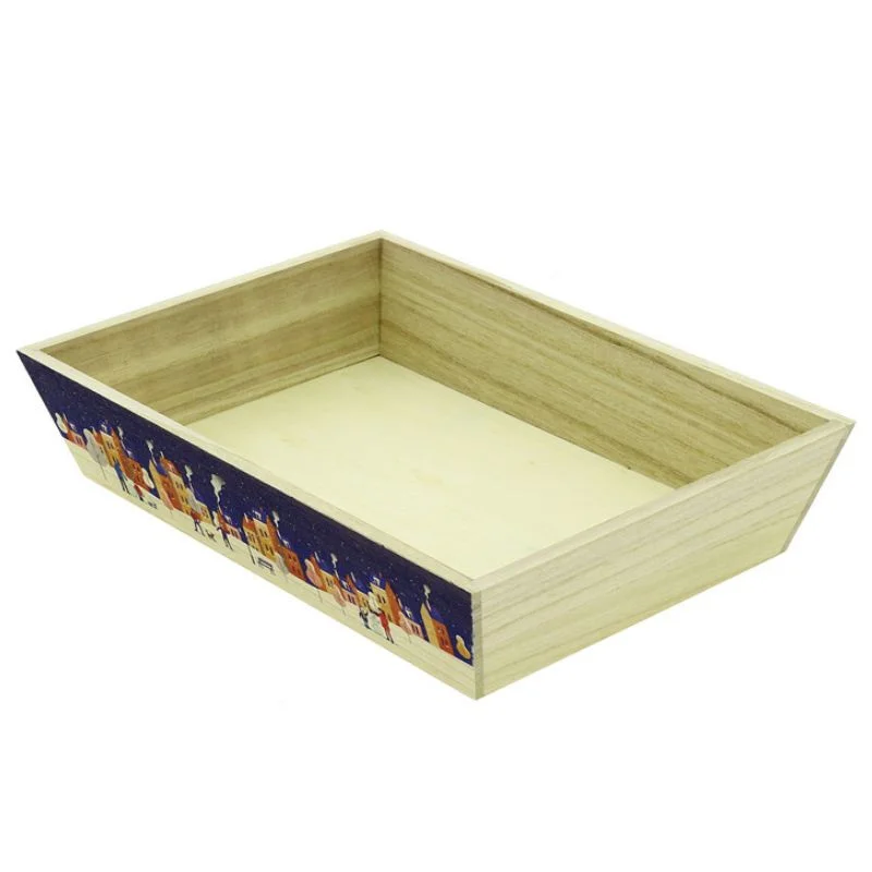 Pas Cher Corbeille Rectangle en Bois avec Décor de Noel- 350 x 250 mm