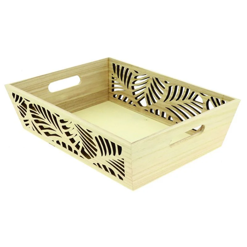 Prix Choc Corbeille Bois Rectangle avec Anses Passe Doigt - 350 x 250 mm