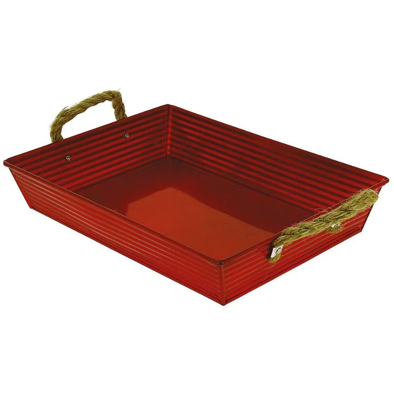 Plateau Rectangle Metal Rouge avec 2 Anses Cordes - 260 x 200 mm Remise