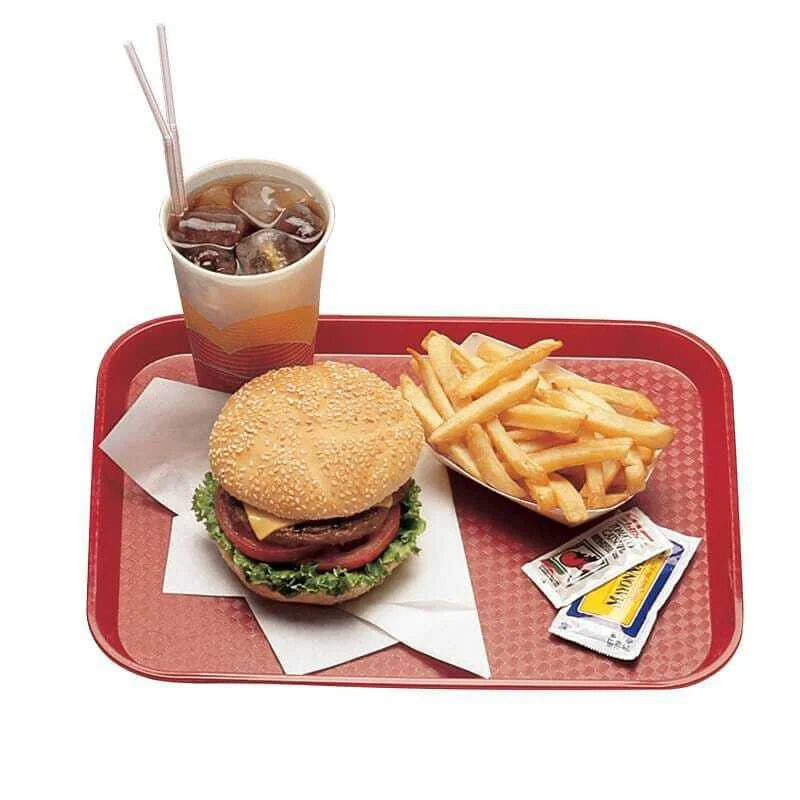 Nouvel Arrivage Plateau Polypropylène Fast-food à Rebord Élevé - Lot de 24 - Rouge
