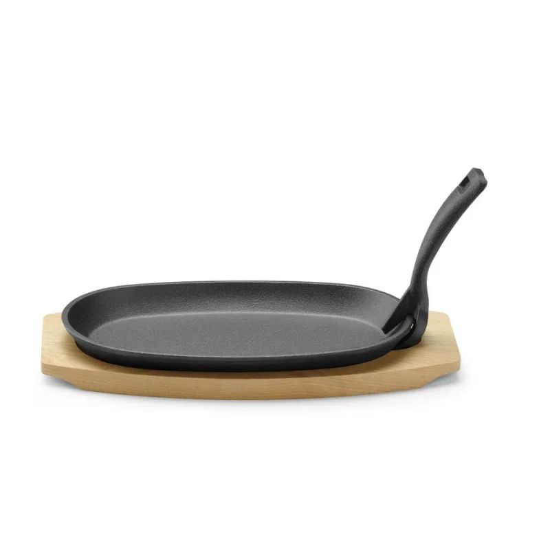 Produit De Marque Plat en Fonte avec Dessous en Bois - Poignée avec Pince