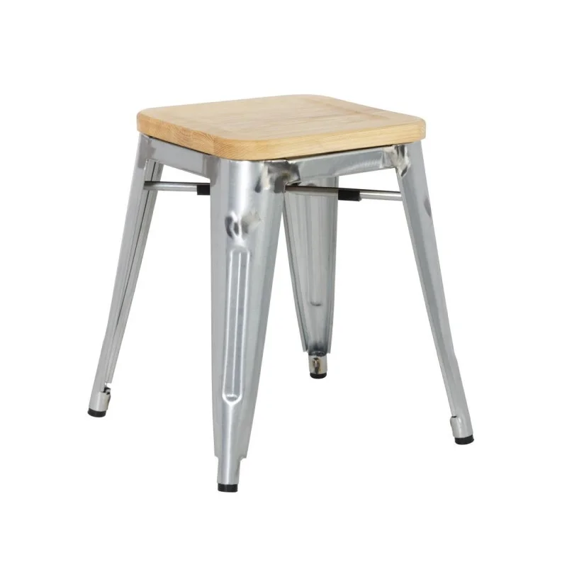 Top Vente Tabourets Bistro Bas en Acier avec Assise en Bois - Lot de 4