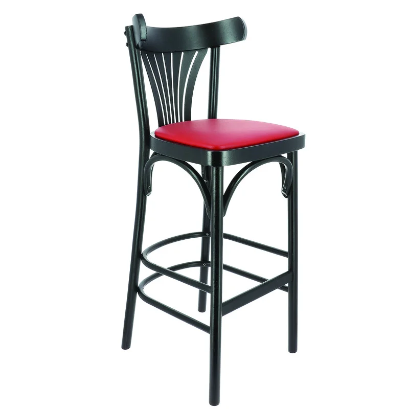 Chaise Haute New Orleans Hetre Noir Assise Simili Rouge H 1100 mm Commander Vite