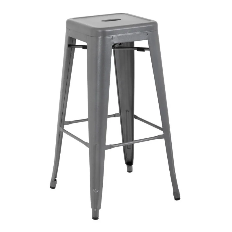 Dernier Modèle Tabourets Hauts en Acier Galvanisé Gris Métalisé - Lot de 4