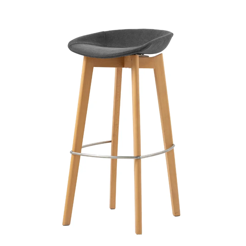 Prix Promo Tabouret de Bar Tissu Sans Dossier - Piètement Bois Keeve - Gris Foncé