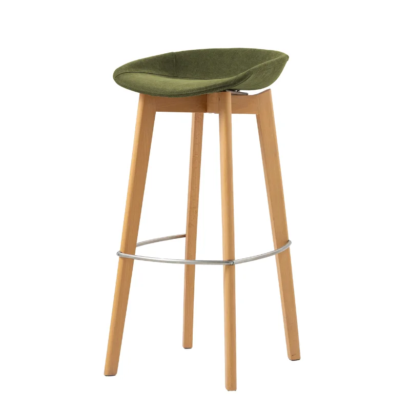 Tabouret de Bar Tissu Sans Dossier - Piètement Bois Keeve - Vert Livraison Express