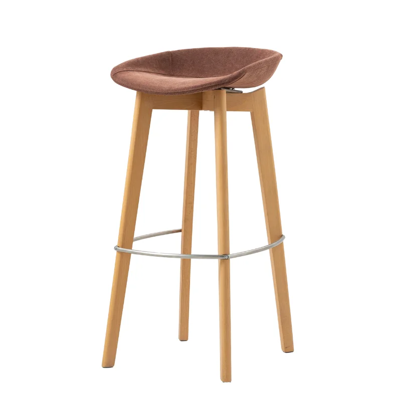 Tabouret de Bar Tissu Sans Dossier - Piètement Bois Keeve - Marron Achetez Aujourd’hui