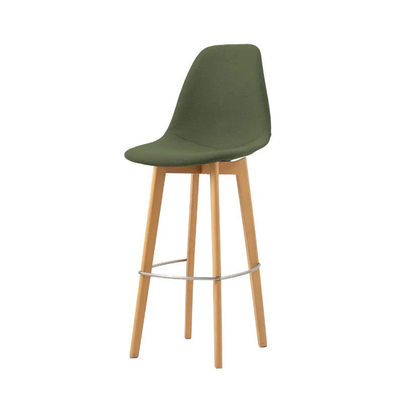 Dernière Chance Tabouret de Bar Tissu - Piètement Bois Keeve - Vert