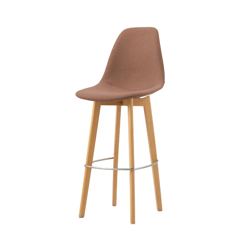 Dernière Chance Tabouret de Bar Tissu - Piètement Bois Keeve - Marron