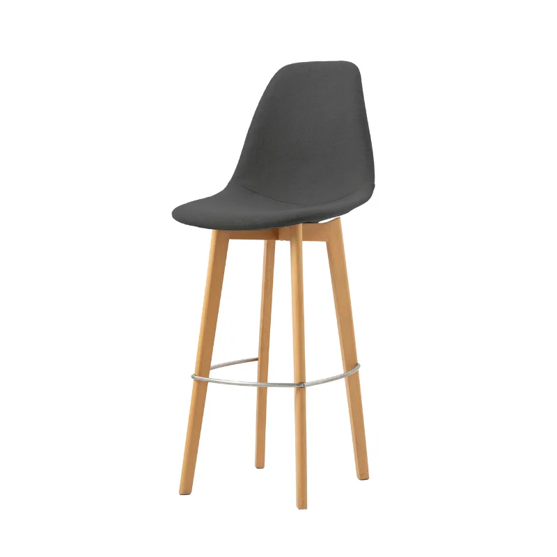 Tabouret de Bar Tissu - Piètement Bois Keeve - Gris Foncé Offre Spéciale