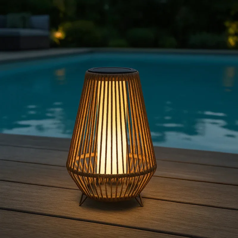 Lanterne Solaire Rotin H 47 cm - Salomea Promotion
