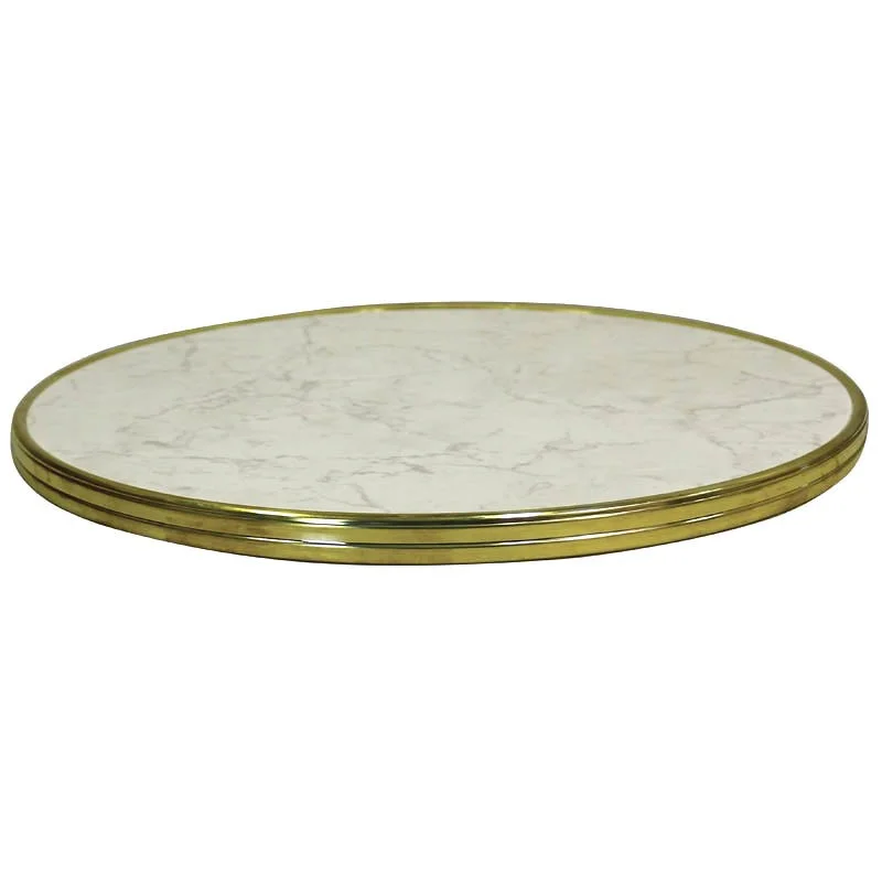 Plateau Topalit Cerclage Laiton - Blanc Marbré - Ø 600 mm Petit Prix