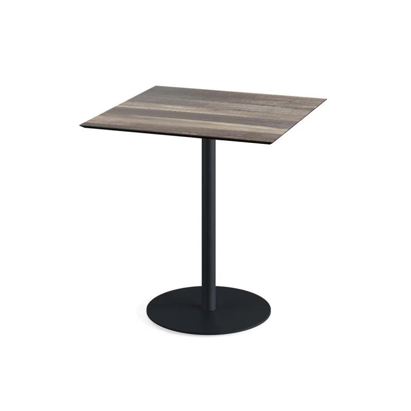 Table Bistrot Urban Piètement Noir et Plateau Tropical Wood - 70 x 70 cm Acheter En Ligne