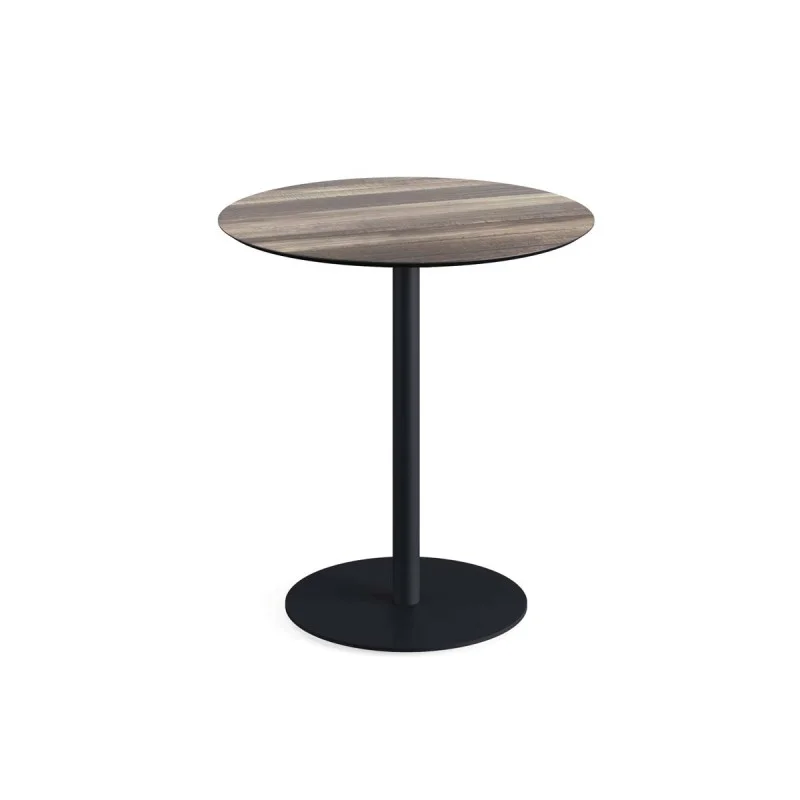 Table Bistrot Urban Piètement Noir et Plateau Tropical Wood - Ø 70 cm Bon Marché