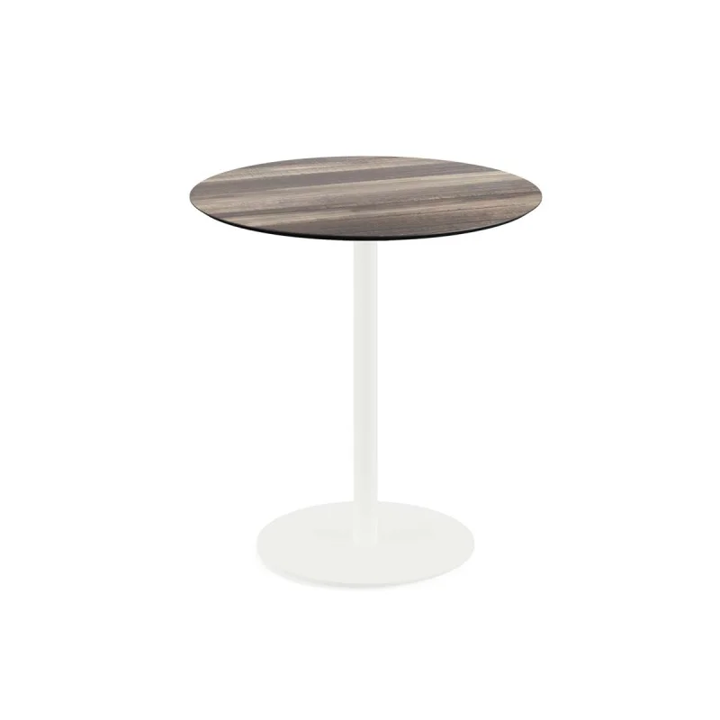 Table Bistrot Urban Piètement Blanc et Plateau Tropical Wood - Ø 70 cm Expédition Rapide