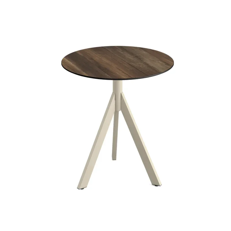 Paiement Sécurisé Table de Bistrot avec Piètement Sable Infinity Tripod et Plateau HPL Tropical Wood HPL - Ø 70 cm