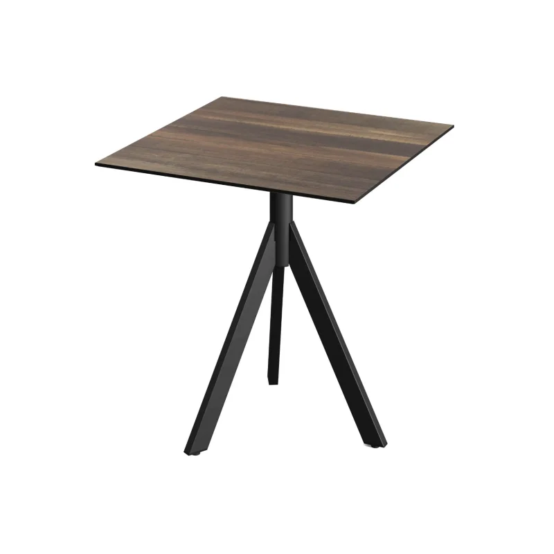 Table de Bistrot avec Piètement Noir Infinity Tripod et Plateau HPL Tropical Wood - 70 x 70 cm Petit Prix