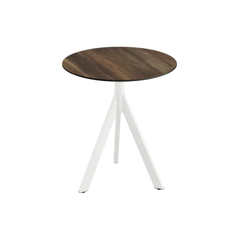 Meilleur Prix Table de Bistrot avec Piètement Blanc Infinity Tripod et Plateau HPL Tropical Wood - Ø 70 cm