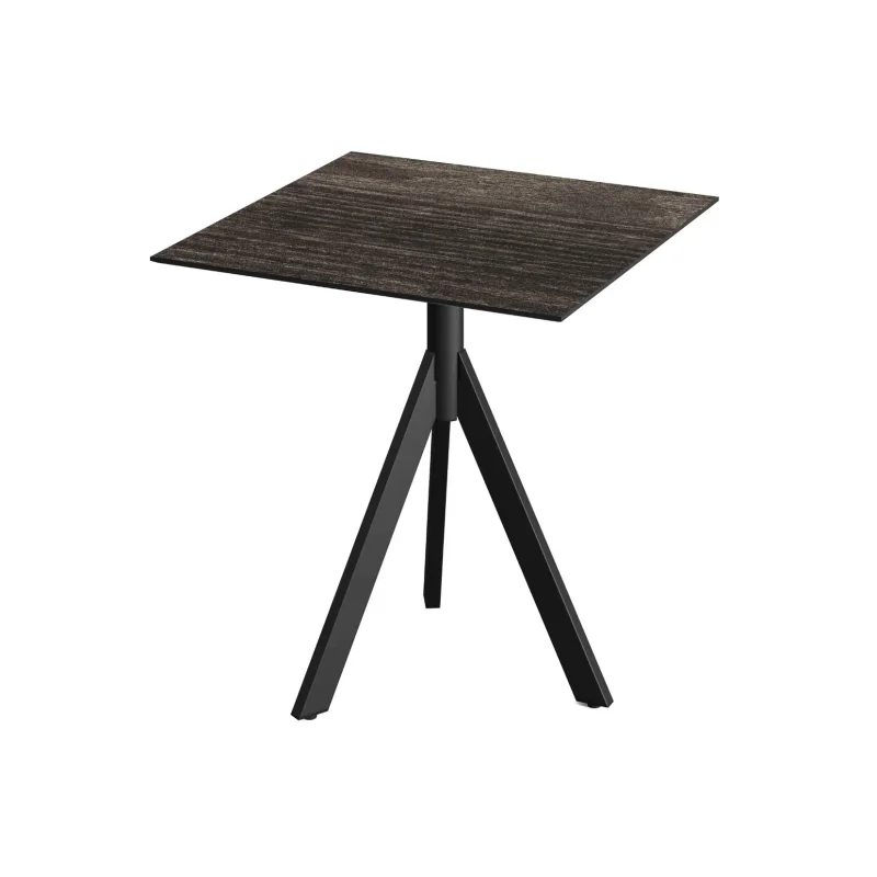 Offre Spéciale Table de Bistrot avec Piètement Noir Infinity Tripod et Plateau HPL Riverwashed Wood - 70 x 70 cm