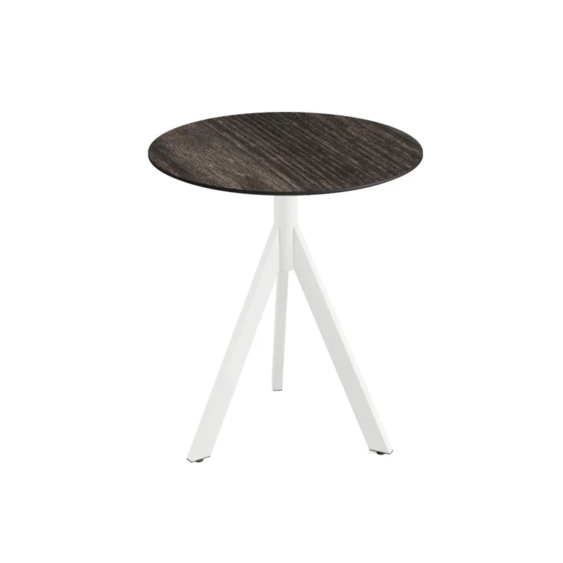 Jusqu’à Épuisement Des Stocks Table de Bistrot avec Piètement Blanc Infinity Tripod et Plateau HPL Riverwashed Wood - Ø 70 cm